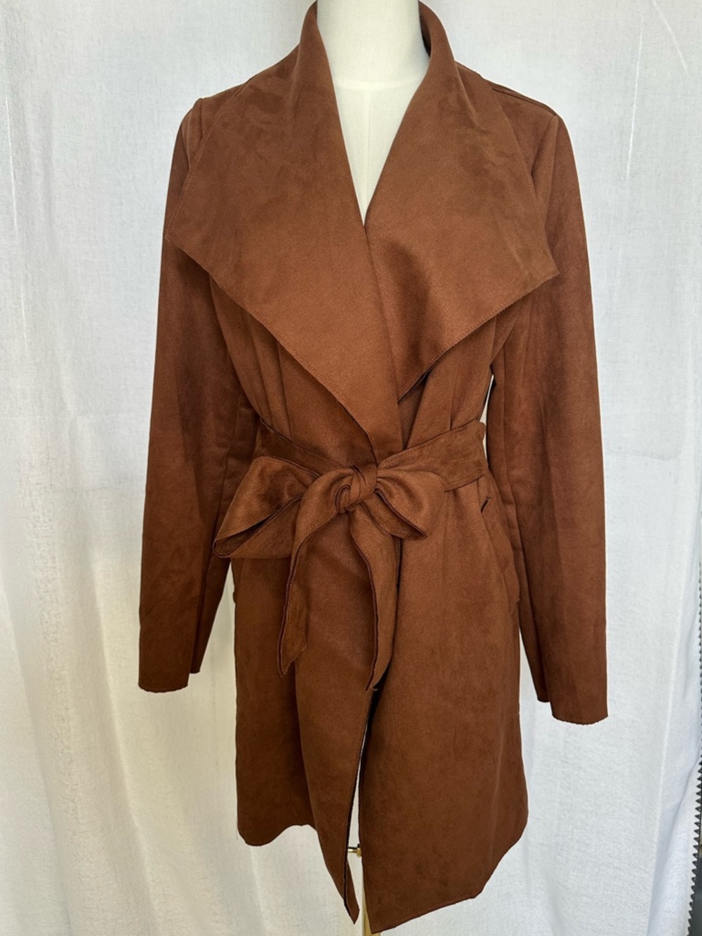 Haute Monde Chestnut Brown Tie-Waist Trench Coat